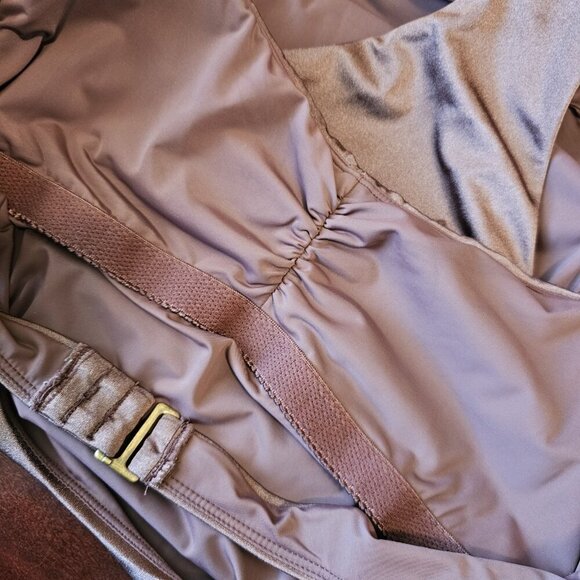 Andie Symi Metallic Purple Ruched Sweetheart Open Back One Piece Swimsuit M* - Picture 9 of 12